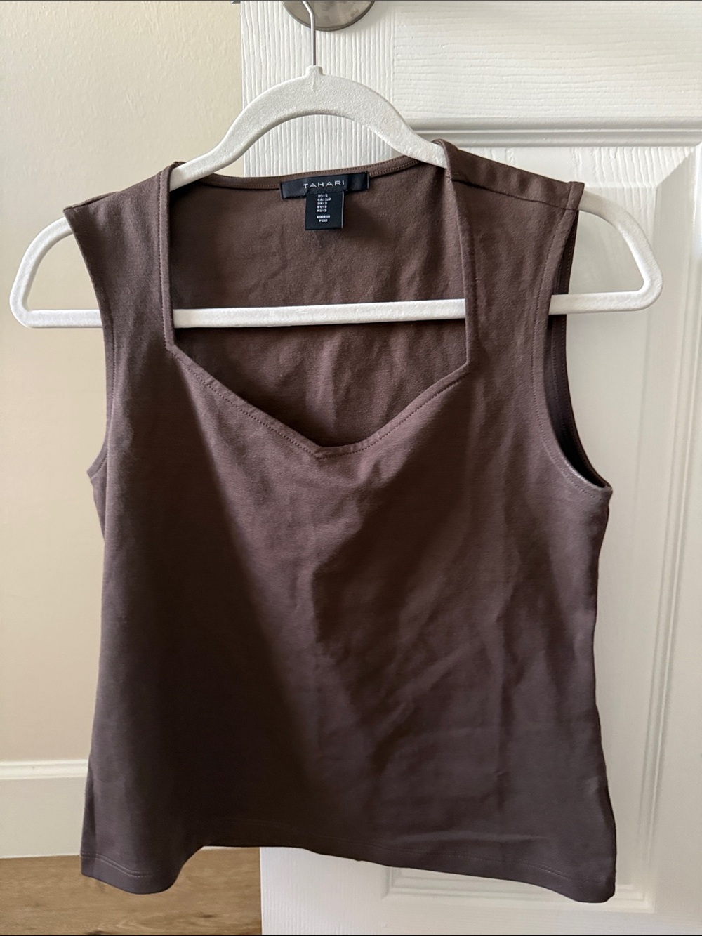 Tahari Chocolate Brown Square-Neck Sleeveless Tank